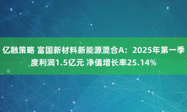 亿融策略 富国新材料新能源混合A：2025年第一季度利润1.5亿元 净值增长率25.14%
